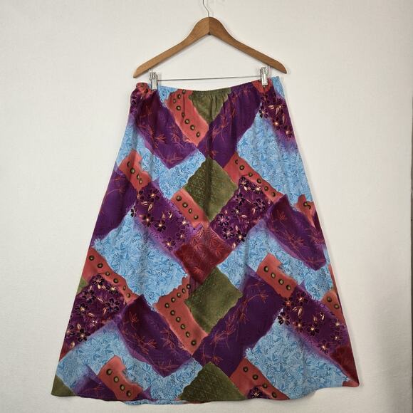 VTG Maggie Sweet Maxi Skirt Sz 1X Multicolor Patchwork Pull On Front Slit Boho - Picture 6 of 11